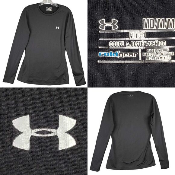 Under Armour Pullover Base Layer Top Shirt Women's Size M Medium Black LS - Picture 1 of 10